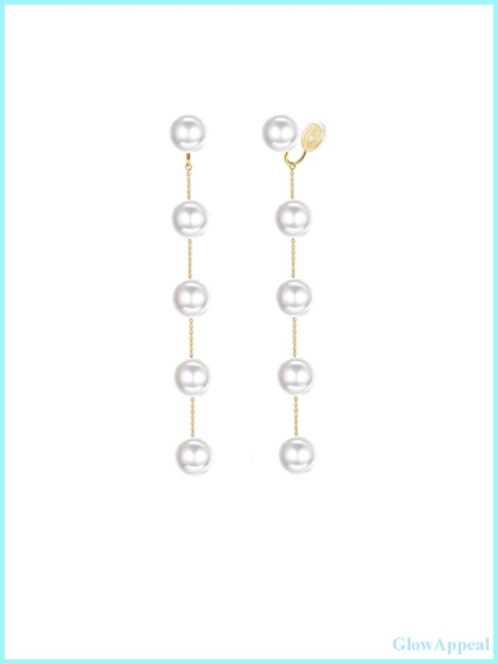 Long Pearl Drop Clip On Earrings Gold Chain Non Pierced Women